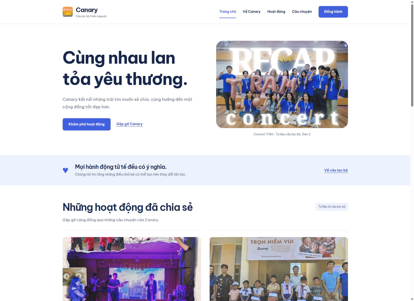 Screenshot of the Canary Charity Club client project